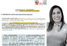 CANDIDATA DE RENOVACIÓN POPULAR POR SJM PODRÍA SER TACHADA