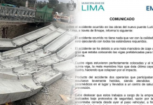 MUNICIPALIDAD SE PRONUNCIA TRAS ACCIDENTE DEL NUEVO PUENTE LURÍN