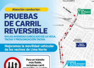 MML REALIZA PRUEBAS DE CARRIL REVERSIBLE EN LAS AVENIDAS GARCILASO DE LA VEGA, TACNA Y PROLONGACIÓN TACNA